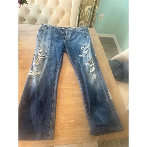 Goldsign Women's Distressed Straight Jeans Blue Size 32 Medium Wash - Picture 1 of 10